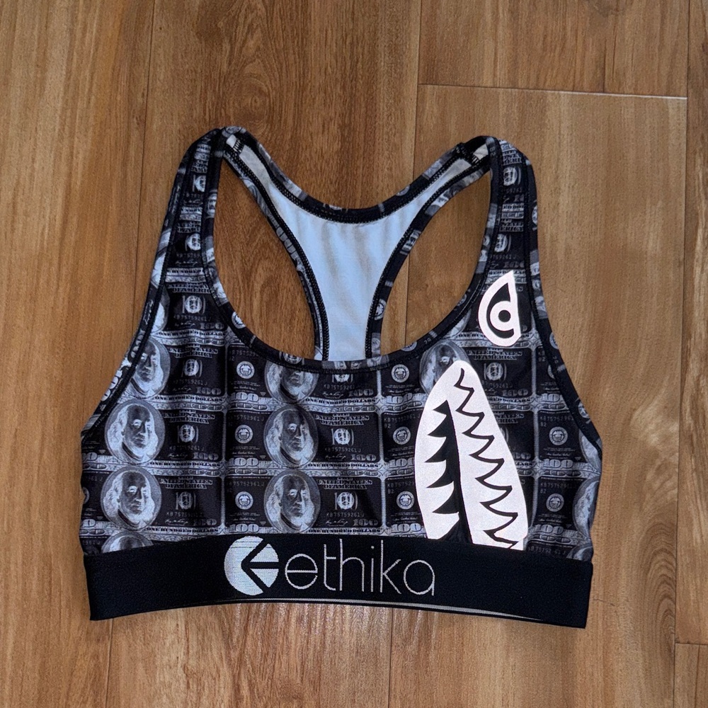 Ethika Black and White Money Print Graphic Sports Bra